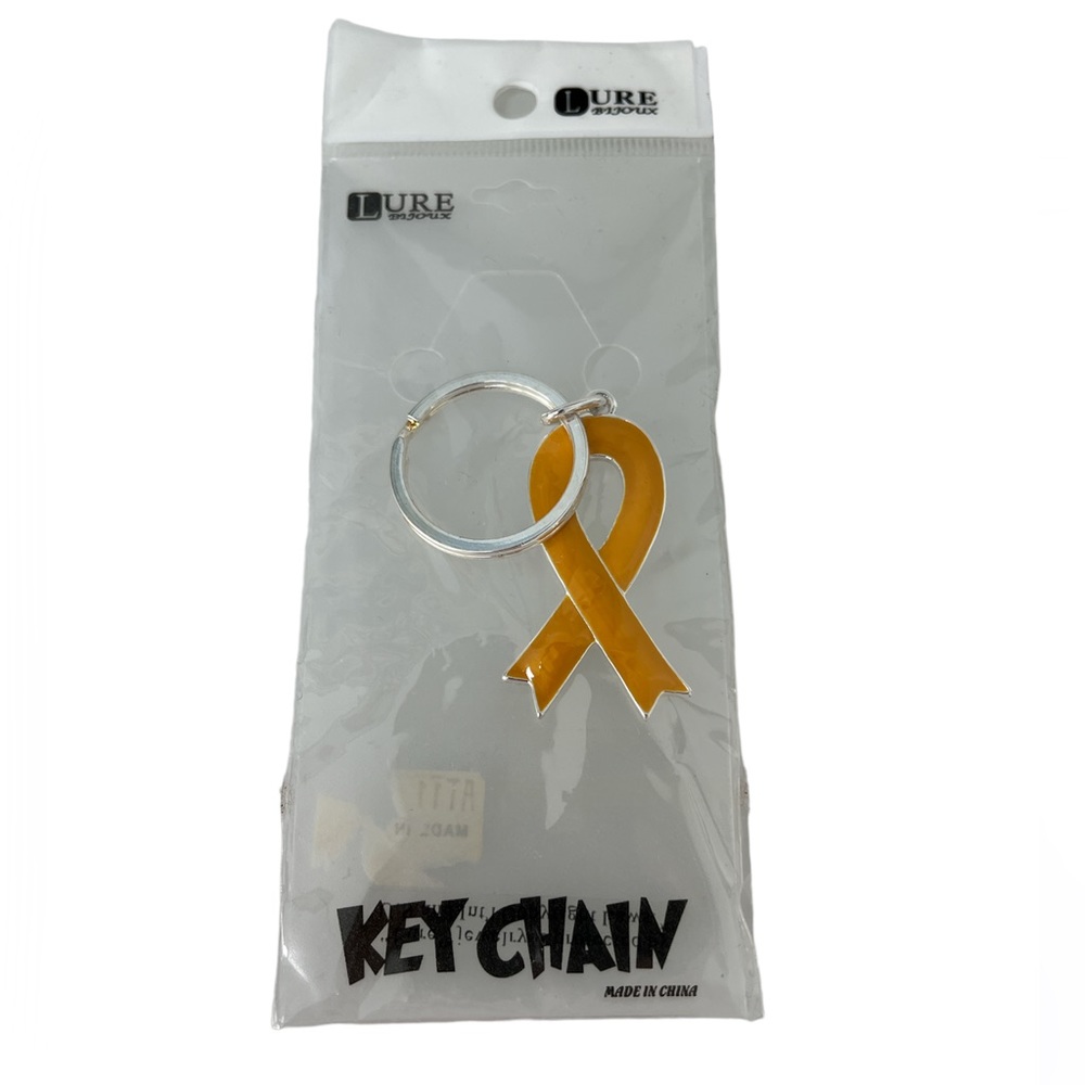 Yellow Orange Silver Ribbon Key Chain Ring New in Package - Picture 1 of 4